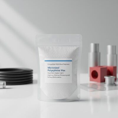 سازگار با اکثر پلیمرها، موم پلی‌اتیلن میکرونیزه، نقطه اشتعال زیر ۱۲۰ درجه سانتی‌گراد، بهبود پردازش پلیمر و عملکرد سطح